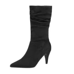 BURUDANI Women's Fashion Pointed Toe Mid Calf Boots Stiletto High Heel Slouch Zipper Boots KIMLY BLACK/SUEDE Size 8.5 - Thumbnail 1