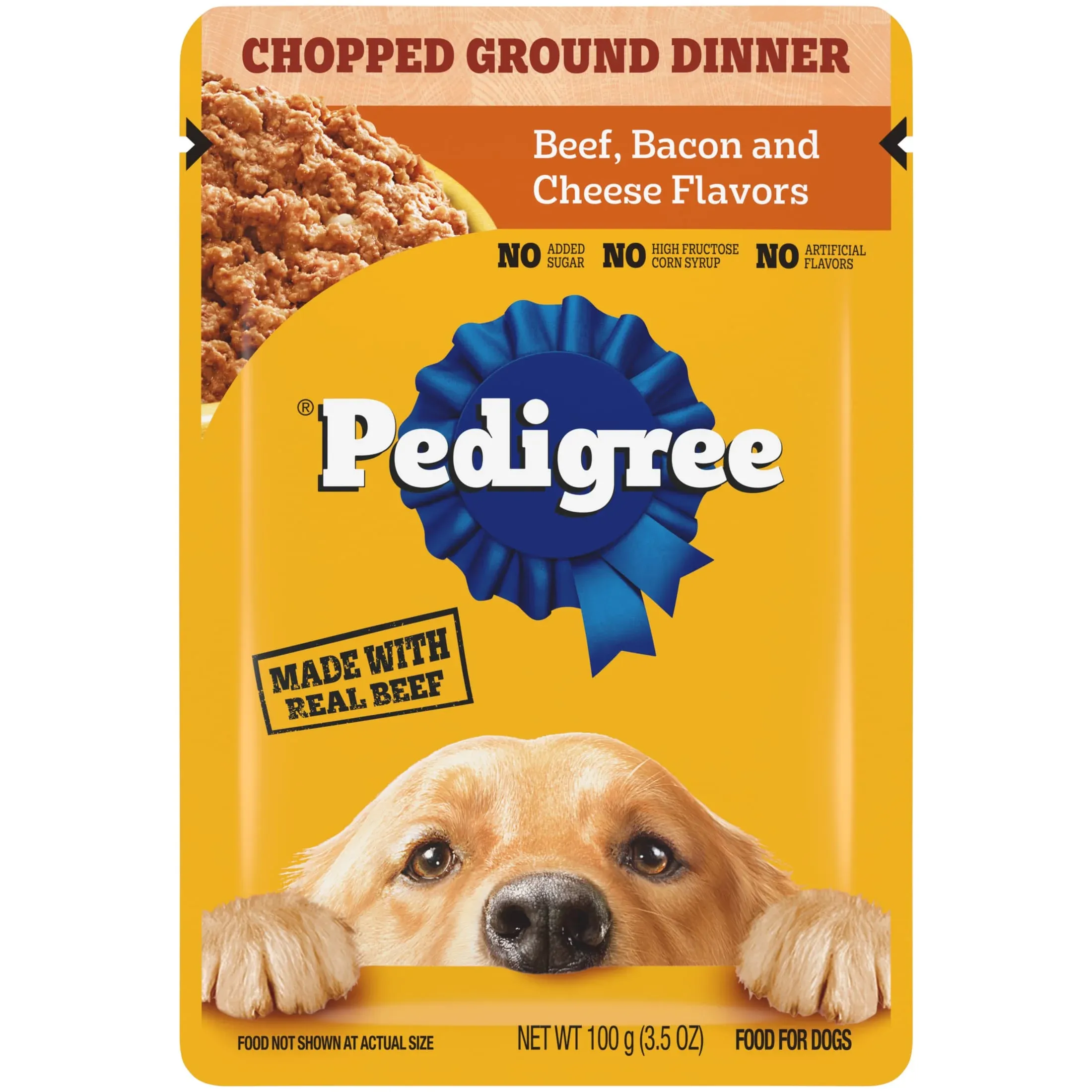 Pedigree Chopped Ground Dinner Beef, Bacon & Cheese Flavors Adult Soft Wet Dog Food, 3.5 Oz Pouches