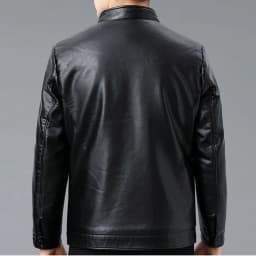 COSFO Zip up Jackets for Men Big And Tall Faux Leather Winter Solid Color Motorcycle Jacket Long Sleeve Warm Fleece Stand Colla Mens Coat - Thumbnail 4