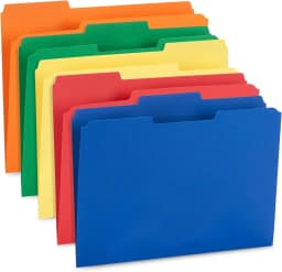 100 File Folders, Letter, Assorted Colors, 1/3 Cut Tab | Blue, red, green, yellow and orange, durable 11pt paper, reinforced 1/3 cut tabs, color - Thumbnail 7