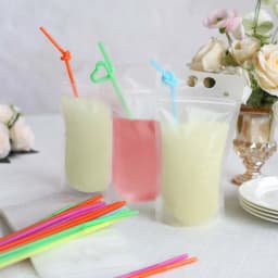 Efavormart 50 Pack Clear Stand-Up Plastic Drink Pouches with Straws, 12oz Reclosable Hand-Held Zipper Juice Smoothie Drink Bags - Thumbnail 6
