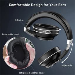 Bobtot Bluetooth Headphones Over Ear Wireless Active Noise Cancelling Headphone 30H Playtime Hi-Fi Stereo Bass 5 EQ Modes Foldable Headsets - Thumbnail 4