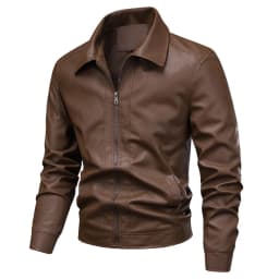 Xzbqbs Mens Casual Leather Jacket Casual Vintage Full Zip Up Motorcycle Jackets Lightweight Classic PU Faux Leather Lapel Jacket - Thumbnail 2