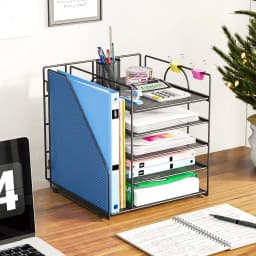 Mintazer Desk Organizer with File Holder, 5-Tier Paper Letter Tray Organizer Mesh Desktop File Organizer Magazine Holder for Home School Office - Thumbnail 8