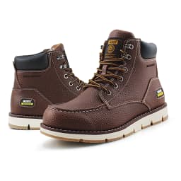 Jacata Moc Toe Work Boots for Men Soft Toe Leather Non Slip Boots (Brown 9.5) - Thumbnail 3