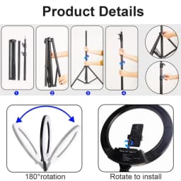 ZOMEI Ring Light with Stand and Phone Holder, 18" Ring Light Tripod for iPhone, Professional LED Circle Light with 70" Tripod, Selfie Ringlight - Thumbnail 4