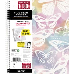 Five Star 1 Subject Wide Ruled Notebook Plus Study App, 8" x 10.5", Pastel Butterfly, Poly, Spiral, 80 Sheets - Thumbnail 7