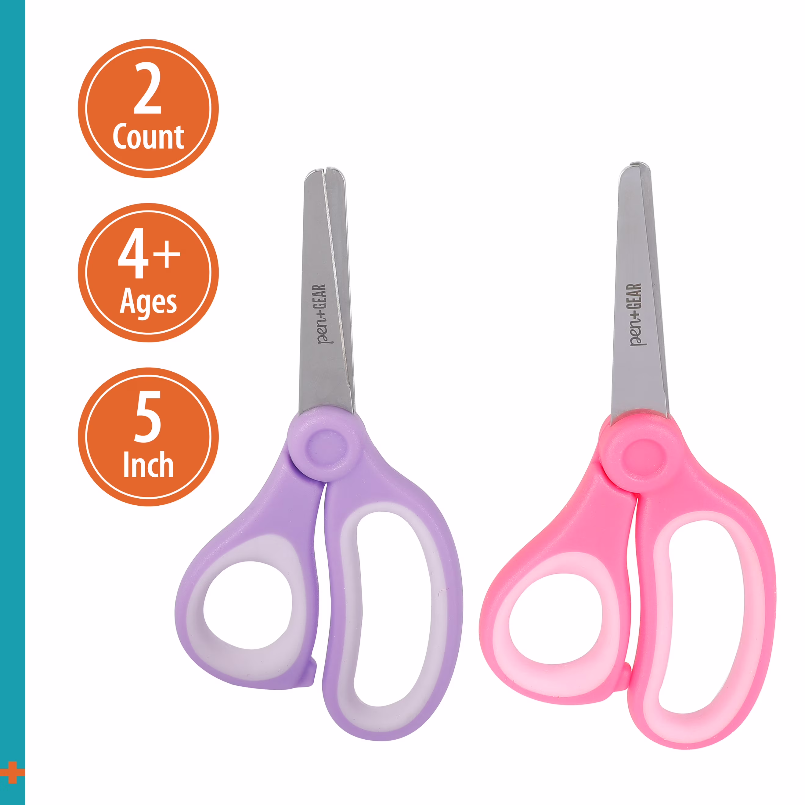 Pen+Gear 5-inch Blunt-Tip Kids Scissors, Ages 4-7, School Supplies, 2-Pack, Purple and Pink - Thumbnail 1