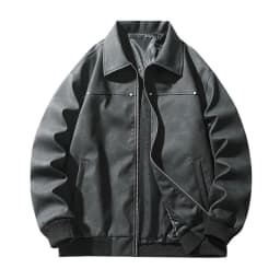 Donemore Men's Long Sleeve Collar Leather Jacket - Motorcycle Style 3D Tailoring Vintage Distressed American Streetwear Outerwear - Thumbnail 1