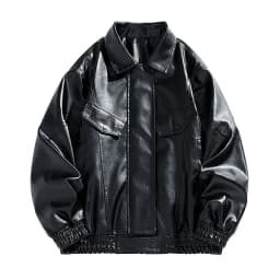 HOOMEUMY Mens Faux Leather Jacket Workout Drop Shoulder Clothes Fashion 2025 Trendy Classic Solid Coat Turndown Collar Design Vintage Loose Fit Biker Outwear Pockets Jacket Casual Black M - Thumbnail 1