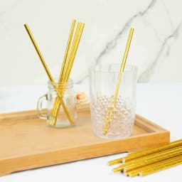 Efavormart 50 Pack | 8" Metallic Gold Foil Food Grade Paper Drinking Straws, Biodegradable Disposable Party Straws - Thumbnail 6