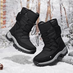 Stepedia Winter Snow Boots Warm Faux Fur Lined Mid Calf Waterproof Shoes for Men, Black - Thumbnail 5