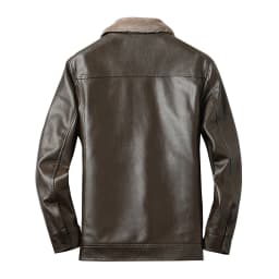 BLTIBY Men's Faux Leather Jacket Casual Zip Up Fur Collar Lapel Vintage Leather Motorcycle Coat Solid Color Slim Punk Biker Outwear with Pockets Brown L - Thumbnail 4