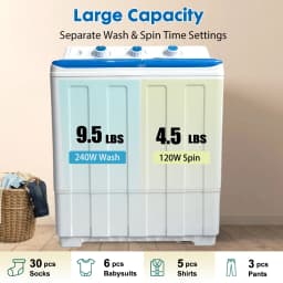 Artbros 14lbs Portable Twin Tub Washing Machine, Compact Electric Washer with Drain Pump for Apartment, Dorm, Blue - Thumbnail 5