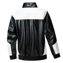 YLSDY Men Patchwork PU Leather Jacket Motorcycle Coat Bomber Retro Color Block Print Waterproof Outwear Streetwear Black XL - Thumbnail 8