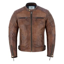 Men's Motorbike Leather Jacket Distress Zip Up Motorcycle Protection Jackets Antique Brown-38 - Thumbnail 1