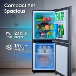 GGTB 4.0 Cu.ft 2-Door Mini Fridge with Bottom Freezer, 7 Temperature Settings, Compact Refrigerator for Dorm Apartment Office, Black - Thumbnail 4