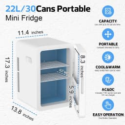 Advwin 22L Mini Fridge Cooler, Compact Personal Refrigerators for Skincare, Beverage, White - Thumbnail 5