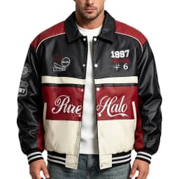 RAOENJADO Men's PU Leather Motorcycle Jacket Vintage Racer Style for Streetwear Red XXL - Thumbnail 1