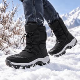 Stepedia Winter Snow Boots Warm Faux Fur Lined Mid Calf Waterproof Shoes for Men, Black - Thumbnail 7