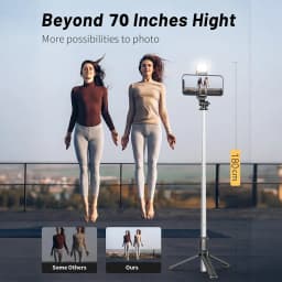 70'' Extendable Selfie Stick Tripod with Light & Wireless Remote, Portable Phone Tripod Stand for iPhone Android, Adjustable Travel Selfie Stick - Thumbnail 3