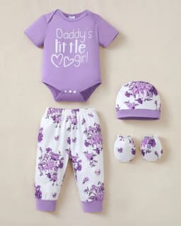 Kimi Bear Newborn Baby Girls Layette Essentials Set Summer Clothes 4 Packs Short Sleeves Romper Tops Pants Sets with Hats and Gloves 16pcs Girl Gifts Purple NB - Thumbnail 7