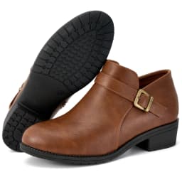 Ecetana Women's Chunky Low Heel Ankle Boots Round Toe Leather Western Short Booties with Side Zipper - Thumbnail 1