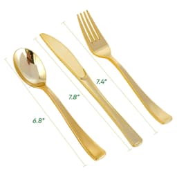 JOLLY CHEF 150 Count Gold Plastic Silverware Set - 50 Forks, 50 Knives, 50 Spoons - Heavy Duty Plastic Cutlery Set Disposable Flatware - Thumbnail 4