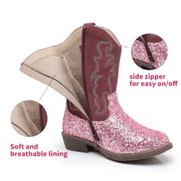 Apakowa Girls Cowgirls Boots Glitter Mid Calf Girls Cowboys Western Boots Riding Shoes (Toddler/Little kid/Big kid) - Thumbnail 4