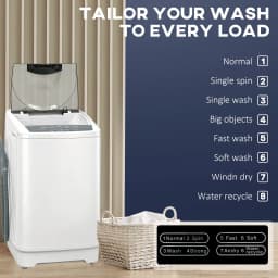HOMCOM 1.3 Cu. Ft. Compact Washer, Portable Washing Machine with 8 Programs and 6 Water Levels, Full Automatic Washer for Apartments and RVs, White - Thumbnail 5