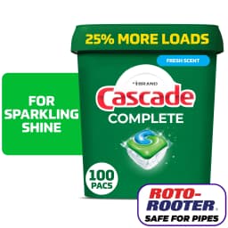 Cascade Complete Dishwasher Pods, Action Pacs Dishwasher Detergent Tabs, Fresh, 100 Count - Thumbnail 1
