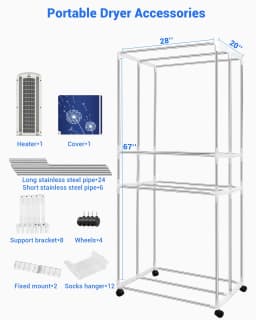 KASYDoFF Portable Clothes Dryer, 1600W-110V Clothes Dryer, 67Inch -3 Tier Foldable Clothes Dryers Rack, Energy Saving Portable Dryer for Apartment - Thumbnail 5