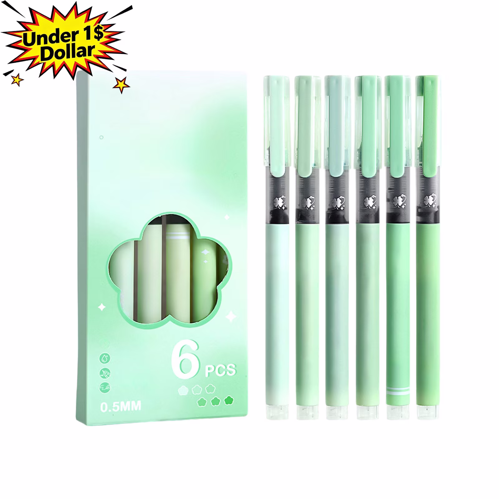 Under 1$ Dollar Straight Liquid Ballpoint Pen Sign Pen, 0.5mm High Capacity Black Ink Water Pen, Fast Drying Exam Writing Pens,Green - Thumbnail 1