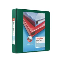 2" Staples Heavy-Duty View Binders with D-Rings Green 976063 - Thumbnail 1