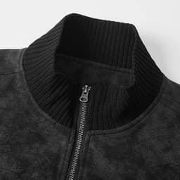 Faux Leather Jacket For Men Pu Stand Collar Solid Full Zip Color Long Sleeve Vintage Stylish Outwear With Pockets (M, Black) - Thumbnail 7