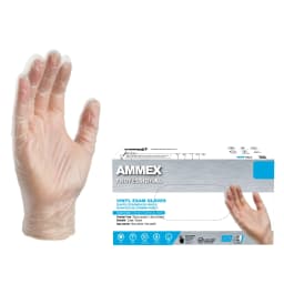 AMMEX Clear Vinyl Exam Gloves, Size Small, 100 Count, Light-Duty - Thumbnail 1