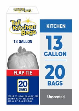 Top Job Basic Kitchen Trash Bags, 13 Gallon, 20 Bags (Flap Tie) - Thumbnail 1