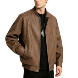 LMOIPLI Men Stand Collar Vintage Textured Faux Leather Bomber Jacket Snap Button Oversized Casual Outer Coat for Spring Fall Street Campus Daily Walking Coffee XS - Thumbnail 5