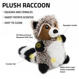 Playology Dog Toys | Interactive Stuffed Animal Raccoon, Sweet Potato Scented Toy, Small - Thumbnail 2