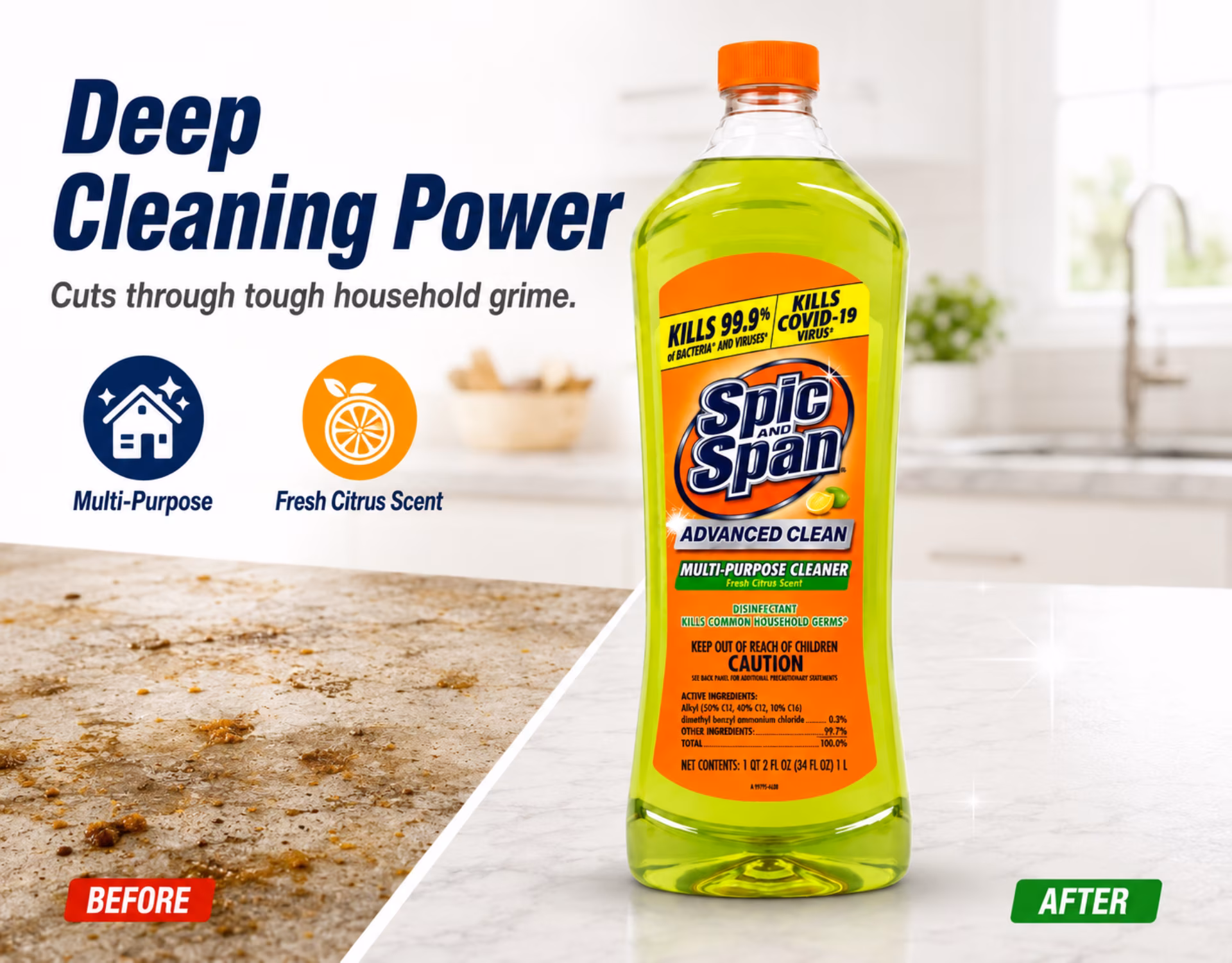 Spic and Span Multi-Surface & Floor Cleaner, Citrus Scent, 34 fl oz 5 Pack - Thumbnail 3