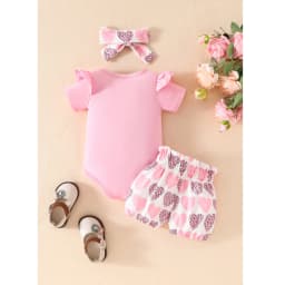 Emy Dola 0-18M Baby Girl Clothes Infant Summer Outfits Newborn Ruffle Short Sleeve Romper and Floral Shorts with Headband - Thumbnail 4