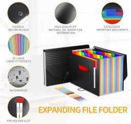 24 Pockets Expanding File Folders Accordian File Organizer Storage Box - Thumbnail 4