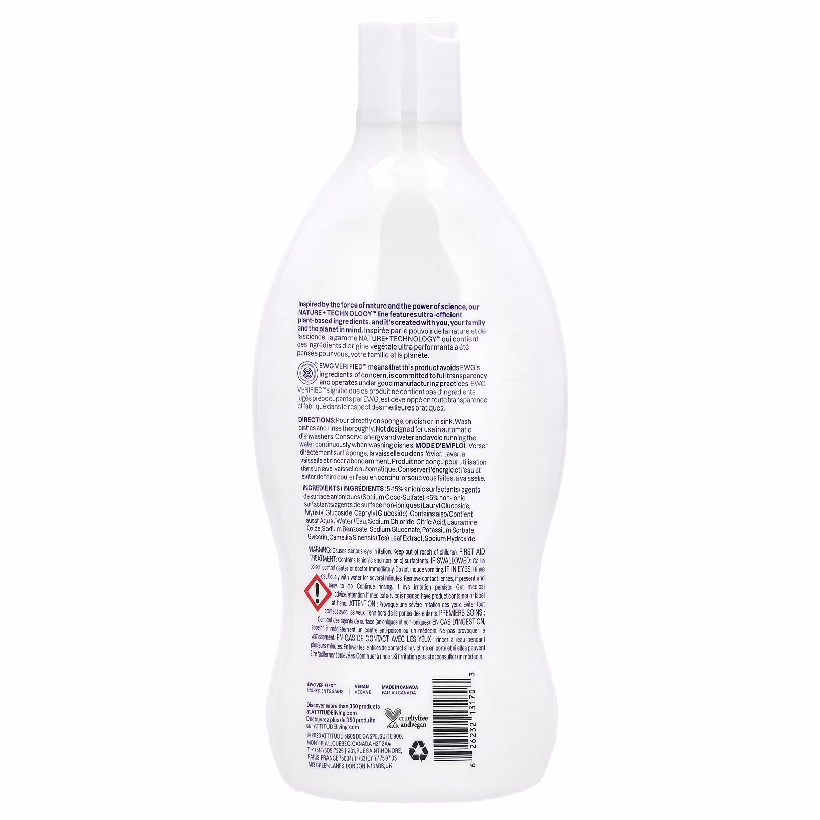 ATTITUDE Dishwashing Liquid, Unscented, 23.7 fl oz (700 ml) - Thumbnail 4