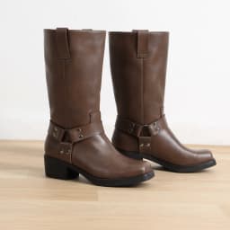 DREAM PAIRS Women's Knee High Black Harness Boots Western Style Riding Boots with Block Heel and Pull Tabs - Thumbnail 2
