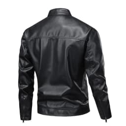 HOOMEUMY Men's Stand Collar Leather Jacket Casual Slim Fit Motorcycle Faux Leather Outerwear Windbreaker Coats with Pockets (Black,S） - Thumbnail 4