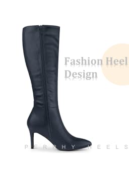 BLISSFUL STEP Halloween Women's Boots Knee High Slim Calf Pointed Toe Stiletto Heel Navy Blue 9 - Thumbnail 3