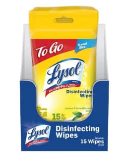 Lysol Household Disinfecting White Wipes, Lemon & Lime Blossom Scent, To-Go Flatpack, 15 Count - Thumbnail 1