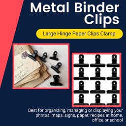 PERFORMORE 12 Pack of Metal Binder Clips, Black Metal Bulldog Clips, Large Hinge Paper File Clips Clamp for Hanging Pictures Crafts at Home Kitchen - Thumbnail 6