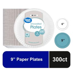 Great Value Uncoated Paper Plates, 9 in, 300 Count - Thumbnail 1