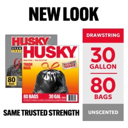 Husky 30 Gallon Large Drawstring Trash Bags, 80 Bags - Thumbnail 2